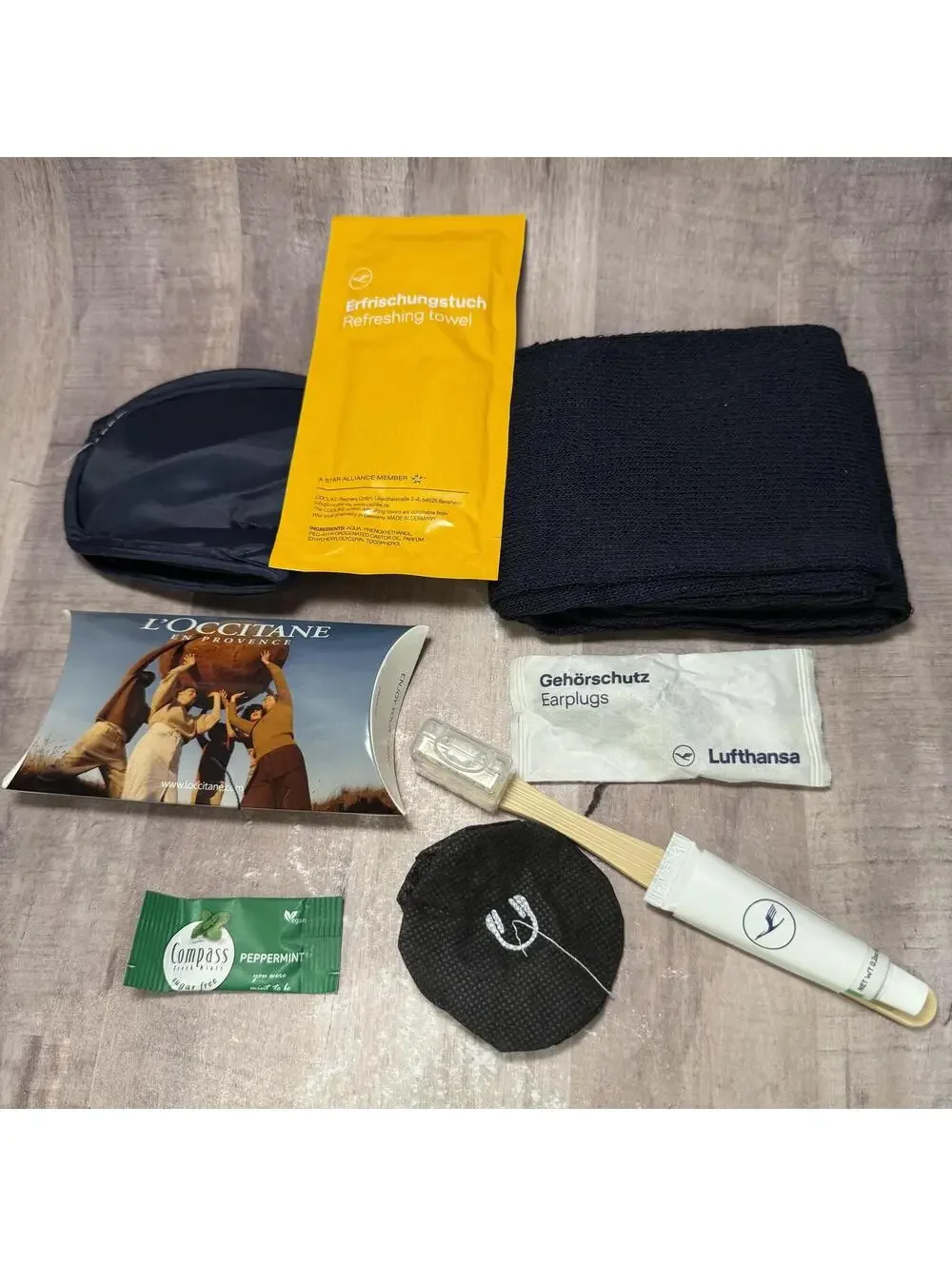 Lufthansa Business Class Amenity Kit Open Bag Toiletries Socks, Eye Mask...